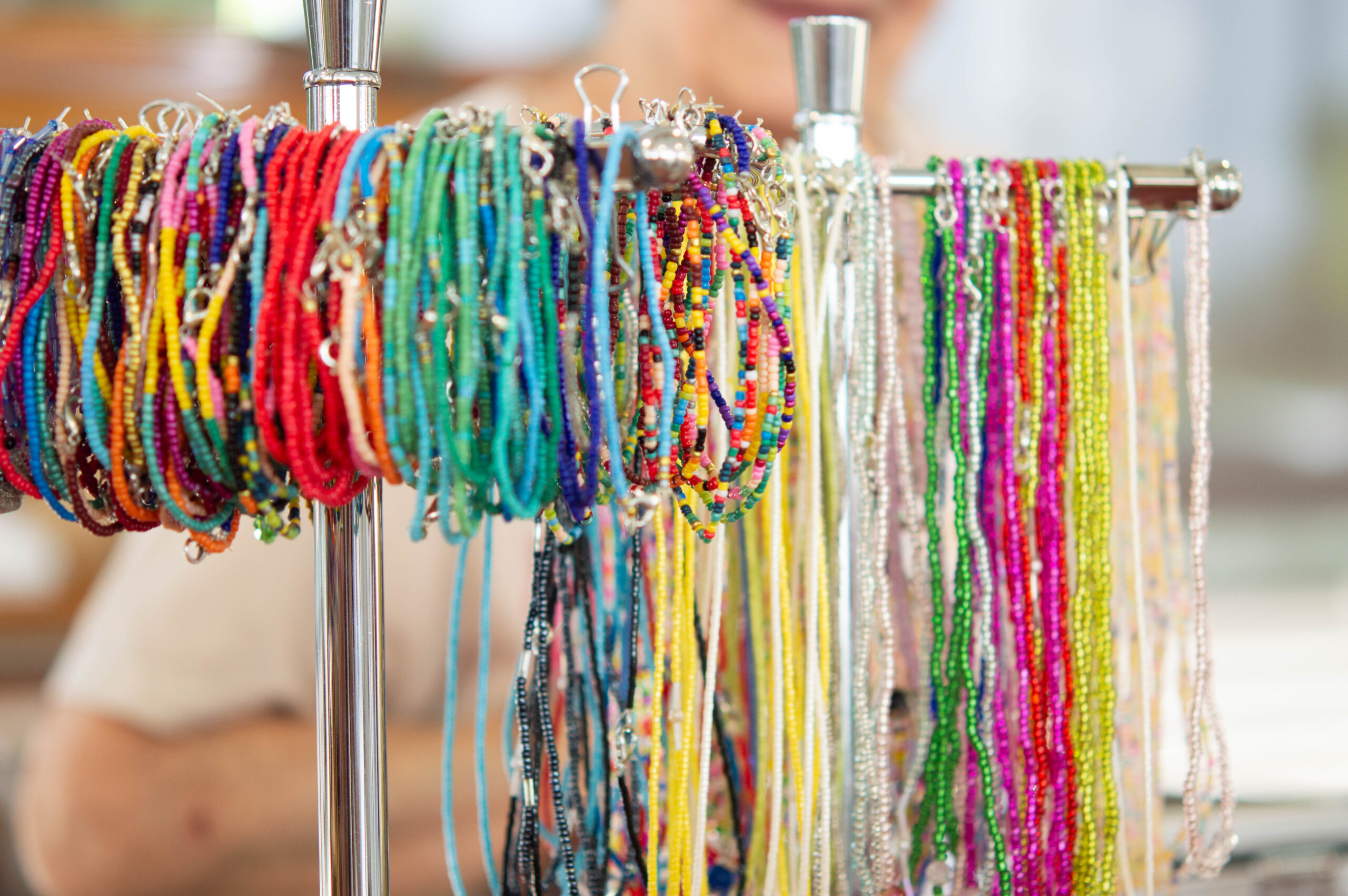 Beaded jewelry on rack